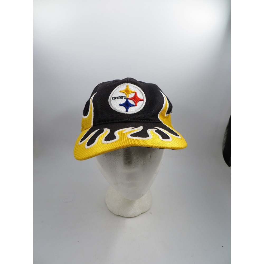 Pittsburgh Steelers Hat Cap Strap Back Black Yellow Flames NFL Football Mens